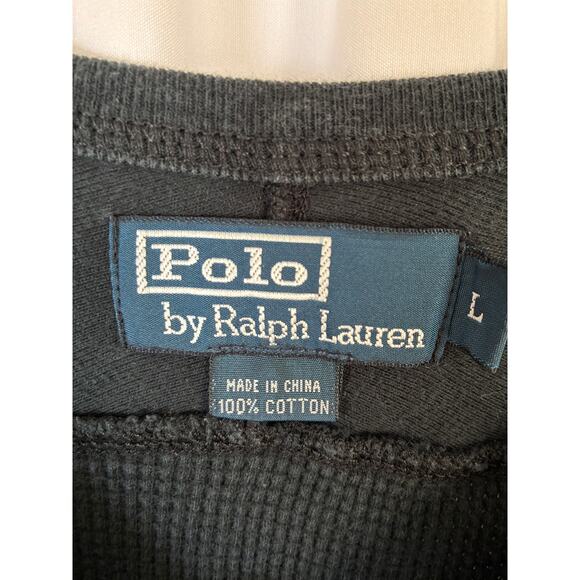 Polo Ralph Lauren Waffle Knit T-Shirt Men's Large Black Thermal Preppy - Picture 4 of 6